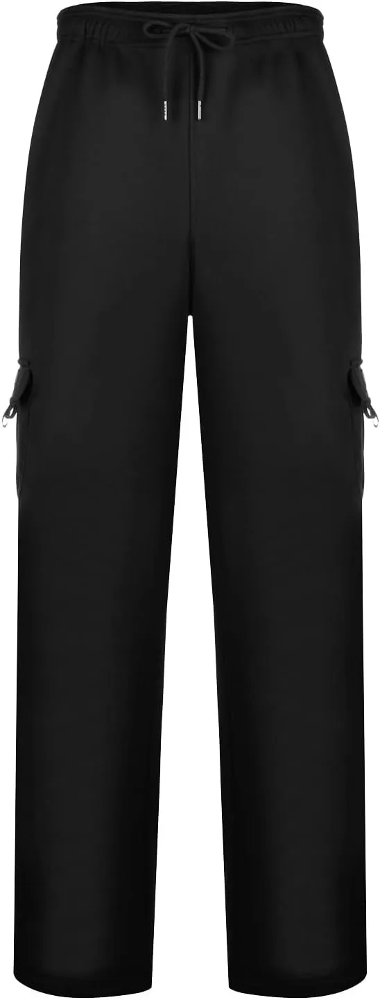 Men's Casual Cargo Pants Heavyweight Fleece Tactical Trousers Stretch Elastic Waist Athletic Workout Jogger Pants