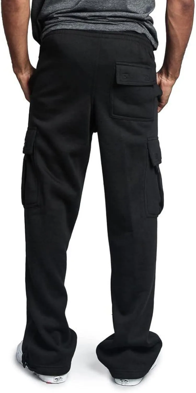 Men's Casual Cargo Pants Heavyweight Fleece Tactical Trousers Stretch Elastic Waist Athletic Workout Jogger Pants