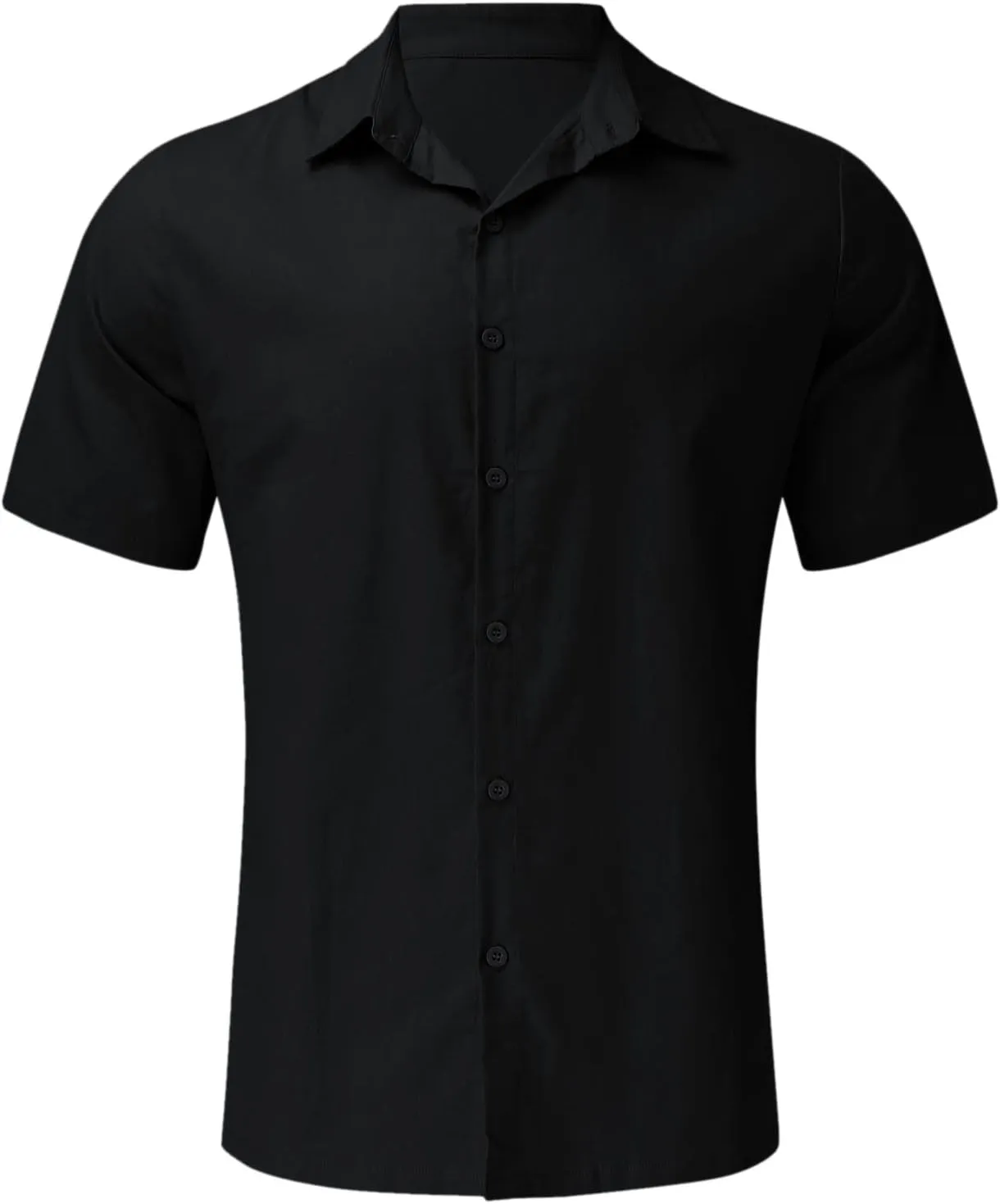 Men's Cotton Linen Shirt Short Sleeve Button Down Hippie Beach Shirts Casual Summer Solid Color Camp Shirt