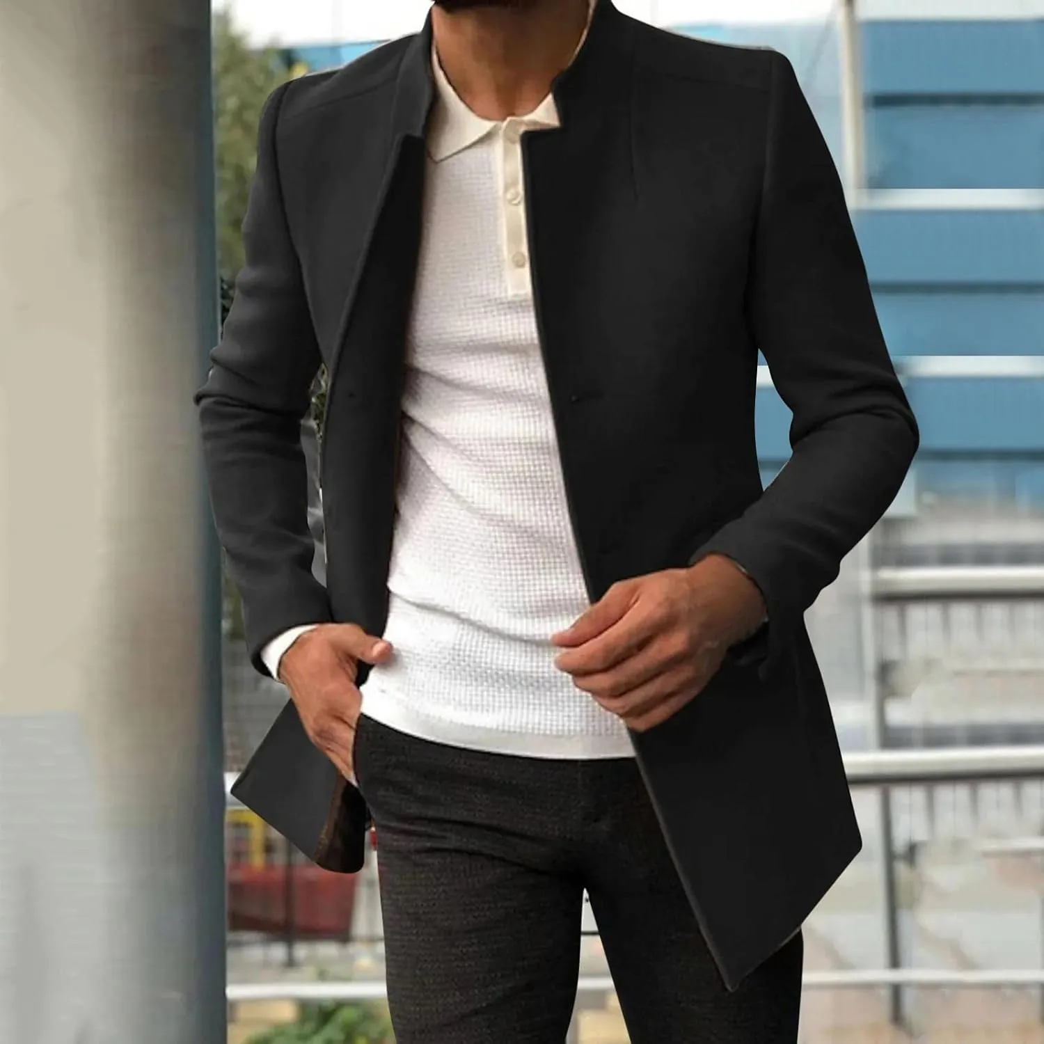 Men'S Fall Winter Jacket Lightweight Casual Coat Button Down Business Jackets Windbreaker