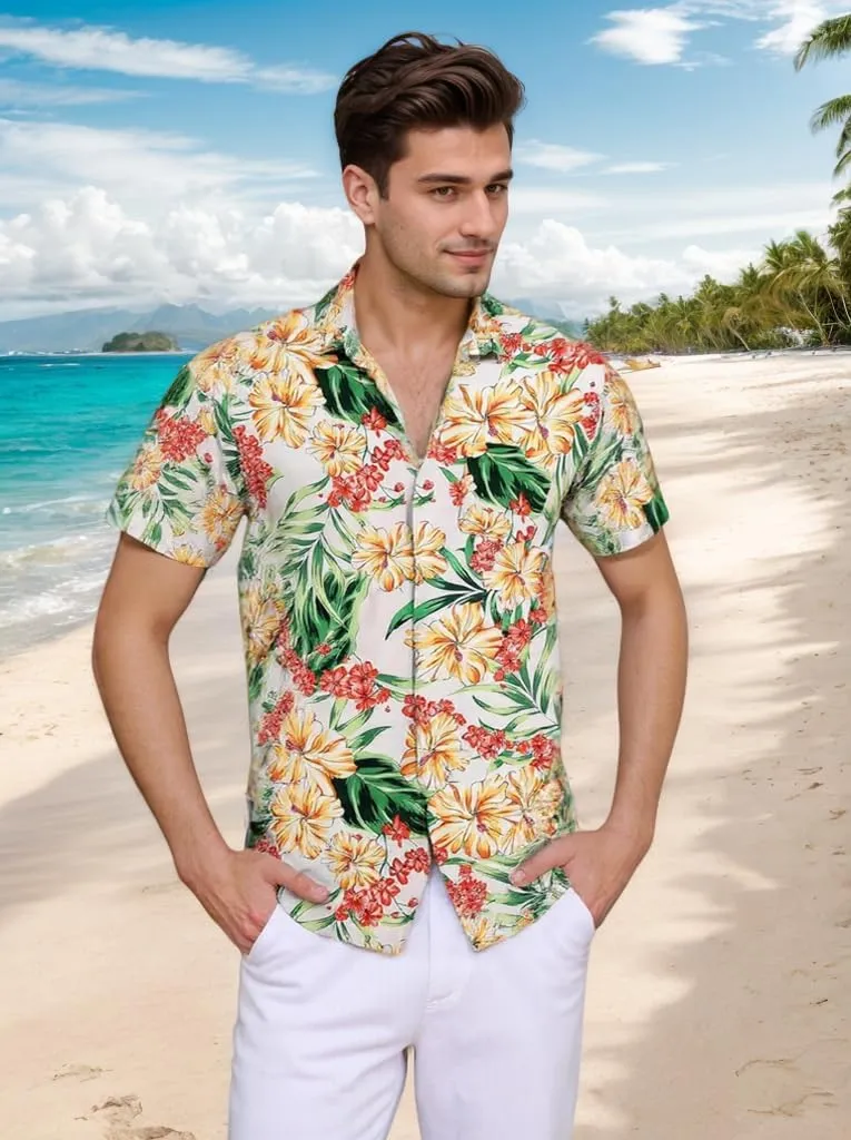 Mens Hawaiian Shirts Tops Short Sleeve Floral Button Down Beach Shirt Vintage Tropical Palm Summer Lightweight Blouses Male