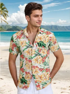 Mens Hawaiian Shirts Tops Short Sleeve Floral Button Down Beach Shirt Vintage Tropical Palm Summer Lightweight Blouses Male