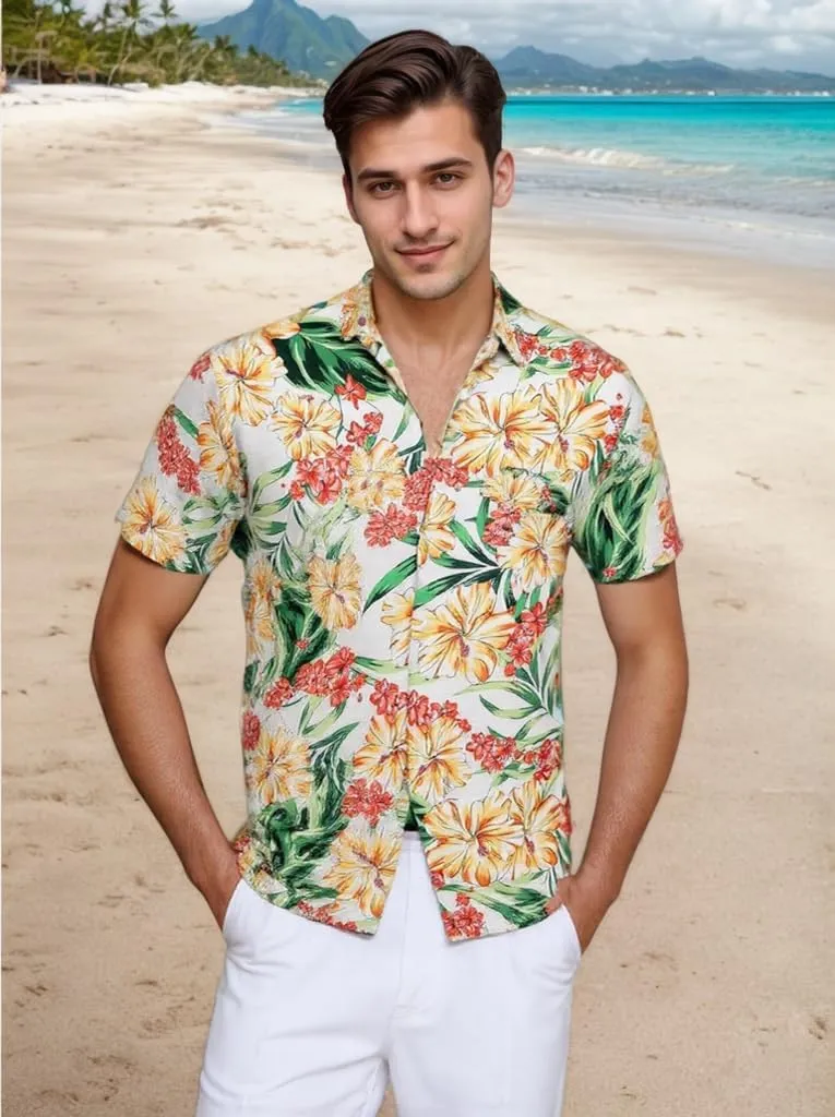 Mens Hawaiian Shirts Tops Short Sleeve Floral Button Down Beach Shirt Vintage Tropical Palm Summer Lightweight Blouses Male