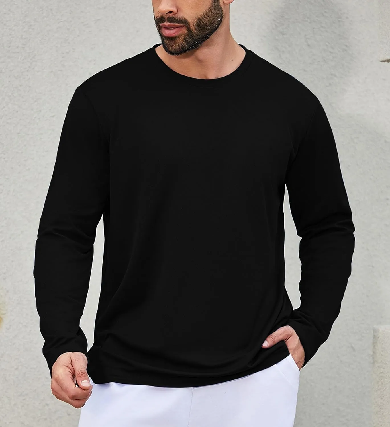 Mens Long Sleeve Shirts Casual Quick Dry Crew Neck Work Shirts Athletic Cycling Hiking T-Shirts 5 Pack