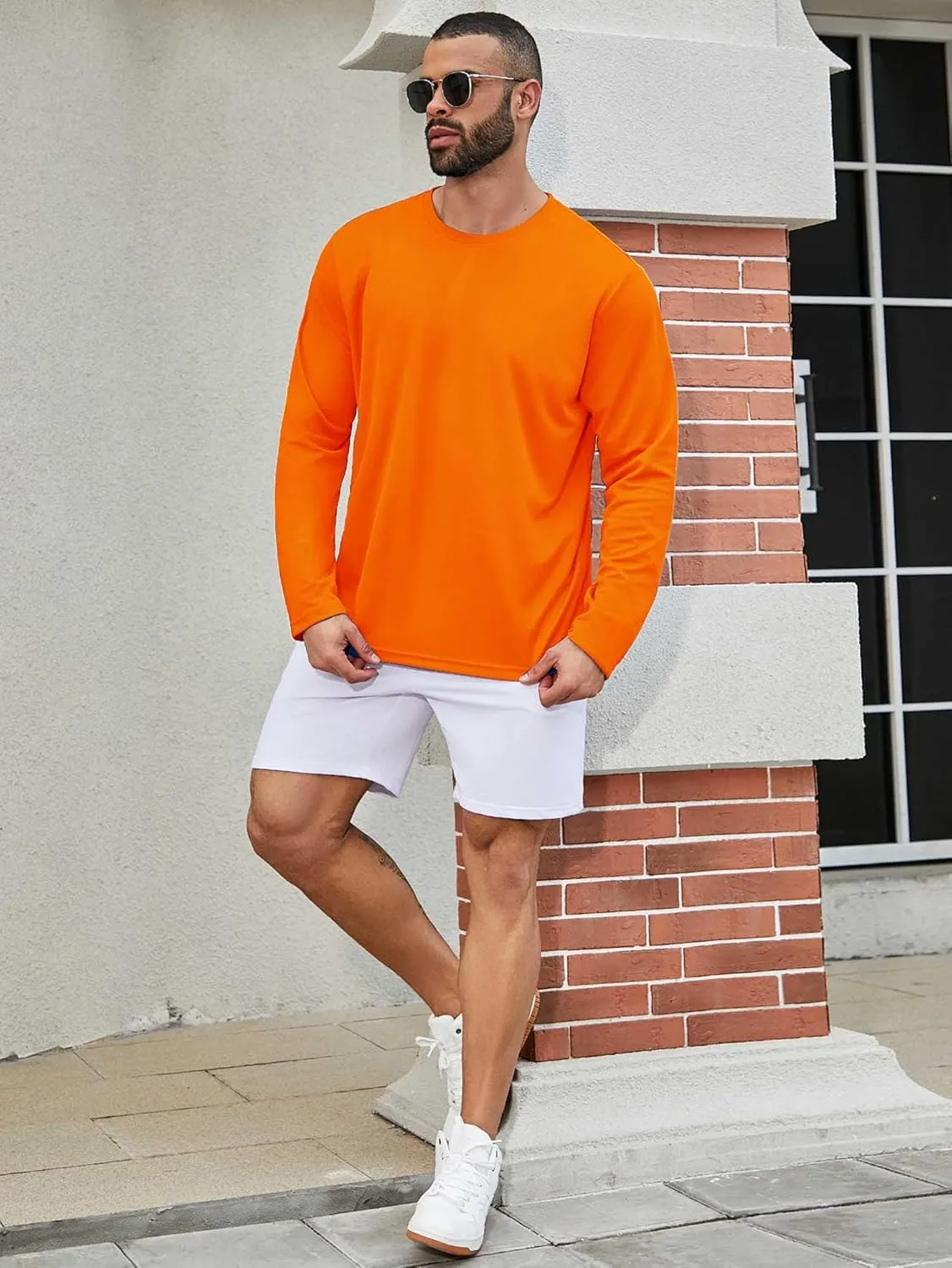 Mens Long Sleeve Shirts Casual Quick Dry Crew Neck Work Shirts Athletic Cycling Hiking T-Shirts 5 Pack