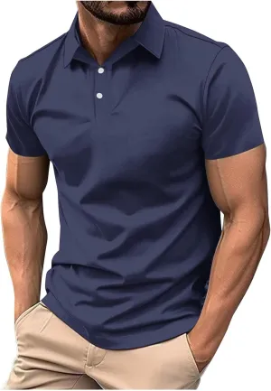 Men's Polo Shirts Short Sleeve Casual Golf Moisture Wicking Performance Fashion T-Shirt Classic Business Muscle Tops