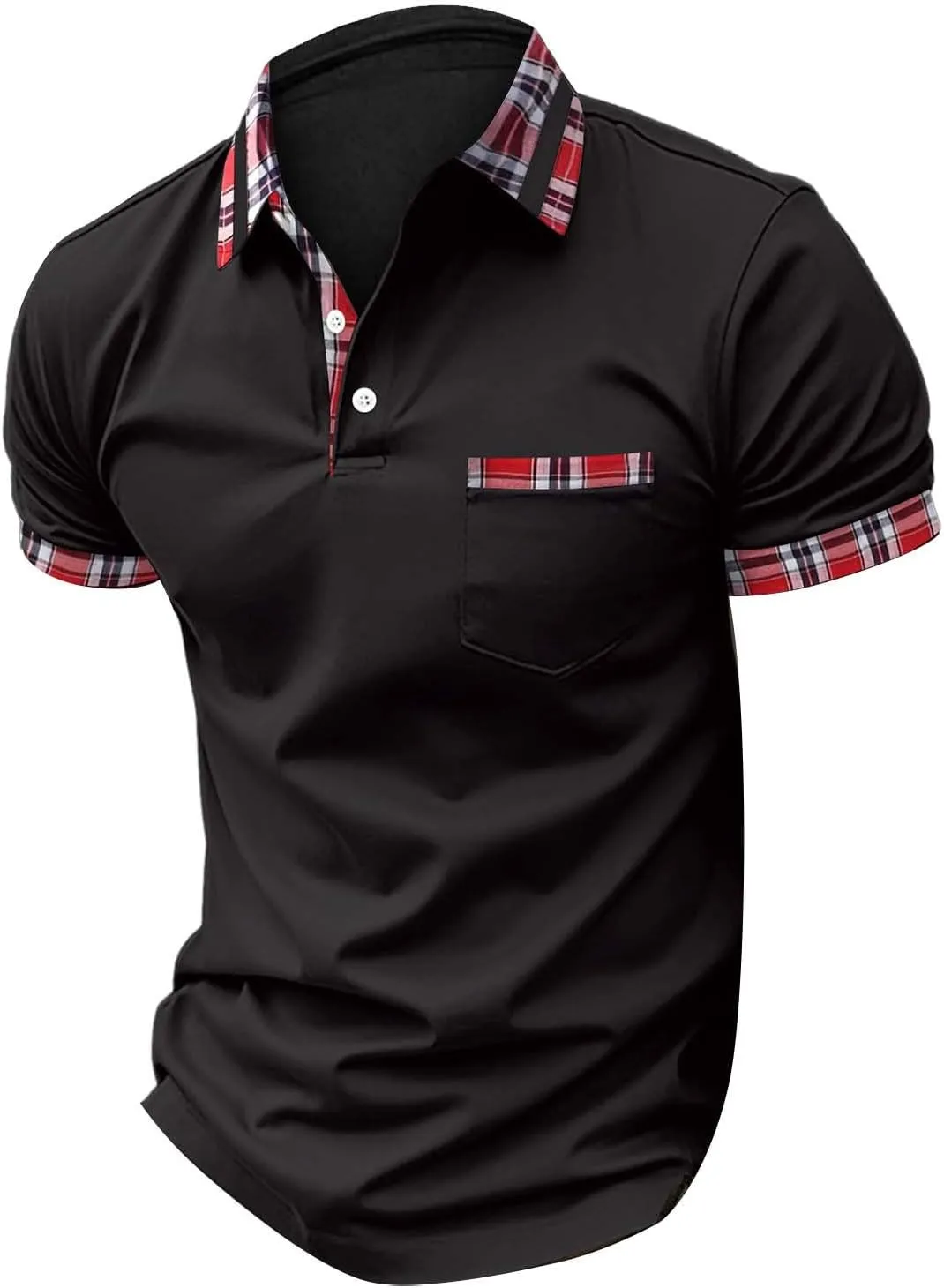 Mens Polo Shirts with Pocket Short Sleeve Slim Fit Golf Shirts Button Polos Shirt Trendy Business Sport Pullover Tops