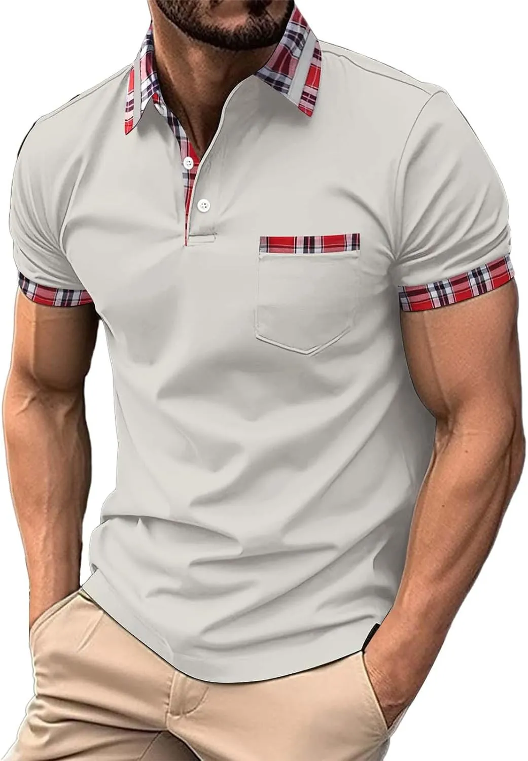 Mens Polo Shirts with Pocket Short Sleeve Slim Fit Golf Shirts Button Polos Shirt Trendy Business Sport Pullover Tops