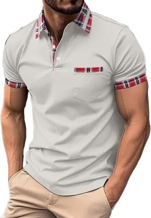 Mens Polo Shirts with Pocket Short Sleeve Slim Fit Golf Shirts Button Polos Shirt Trendy Business Sport Pullover Tops
