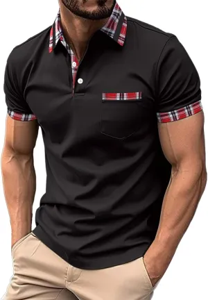 Mens Polo Shirts with Pocket Short Sleeve Slim Fit Golf Shirts Button Polos Shirt Trendy Business Sport Pullover Tops