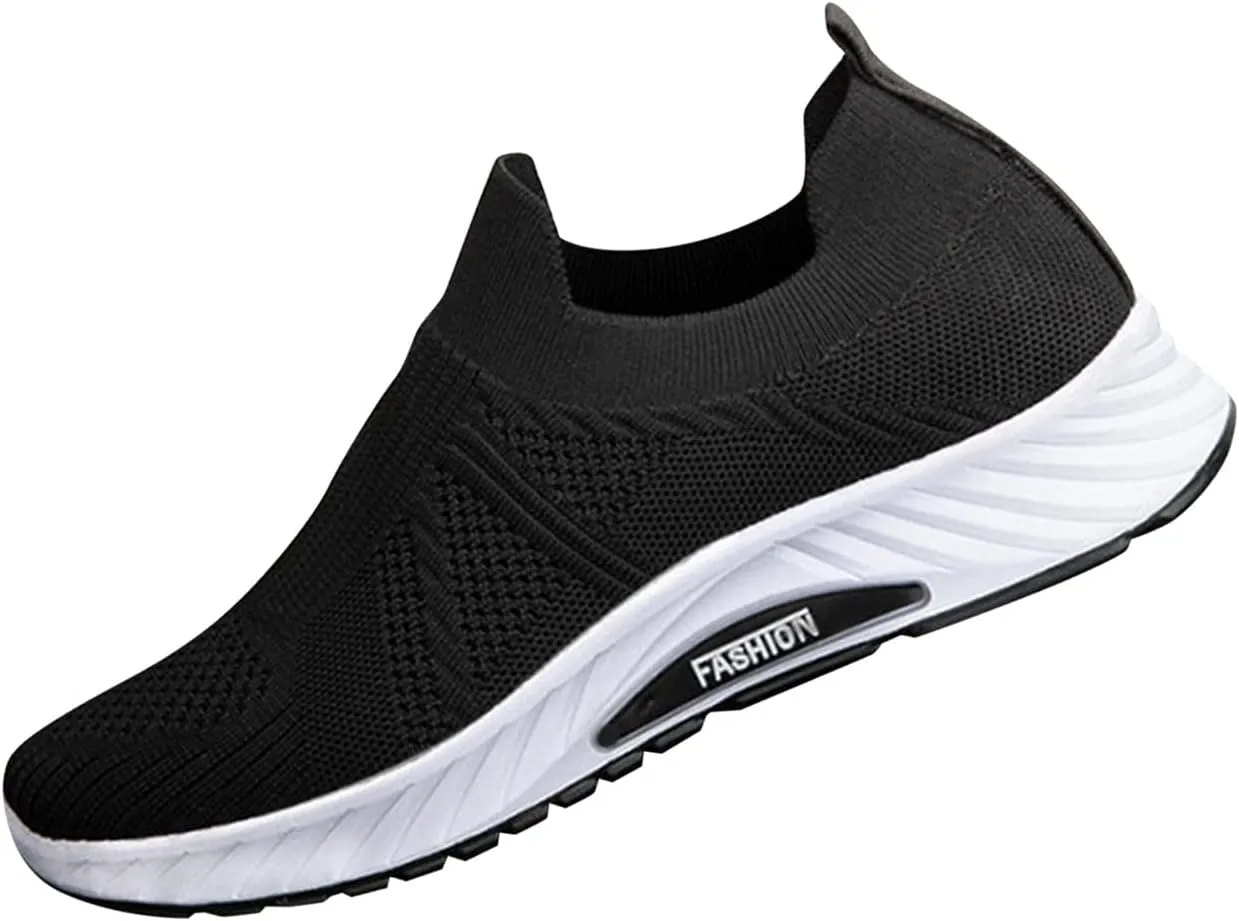 Mens Slip on Outdoor Shoes with Breathable Mesh Knit Lightweight Non-Slip Hiking Shoes for Men Arch Support Walking Sneakers Durable Quick Drying Summer Hiking Fitness Daily Work Wear
