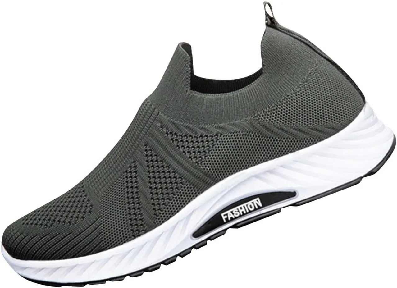 Mens Slip on Outdoor Shoes with Breathable Mesh Knit Lightweight Non-Slip Hiking Shoes for Men Arch Support Walking Sneakers Durable Quick Drying Summer Hiking Fitness Daily Work Wear