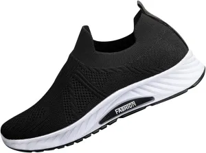 Mens Slip on Outdoor Shoes with Breathable Mesh Knit Lightweight Non-Slip Hiking Shoes for Men Arch Support Walking Sneakers Durable Quick Drying Summer Hiking Fitness Daily Work Wear