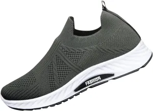 Mens Slip on Outdoor Shoes with Breathable Mesh Knit Lightweight Non-Slip Hiking Shoes for Men Arch Support Walking Sneakers Durable Quick Drying Summer Hiking Fitness Daily Work Wear