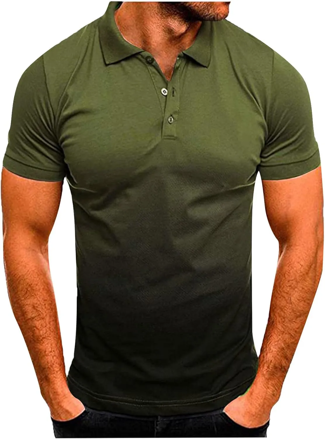 Mens Summer Button Collared Shirt Short Sleeve Casual Slim Fit Golf Polos Gradient Lightweight Fashion Polo Shirts for Men