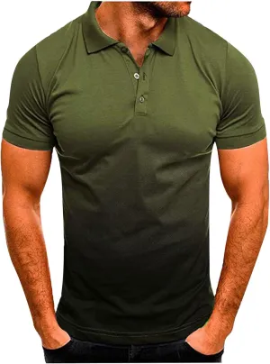 Mens Summer Button Collared Shirt Short Sleeve Casual Slim Fit Golf Polos Gradient Lightweight Fashion Polo Shirts for Men