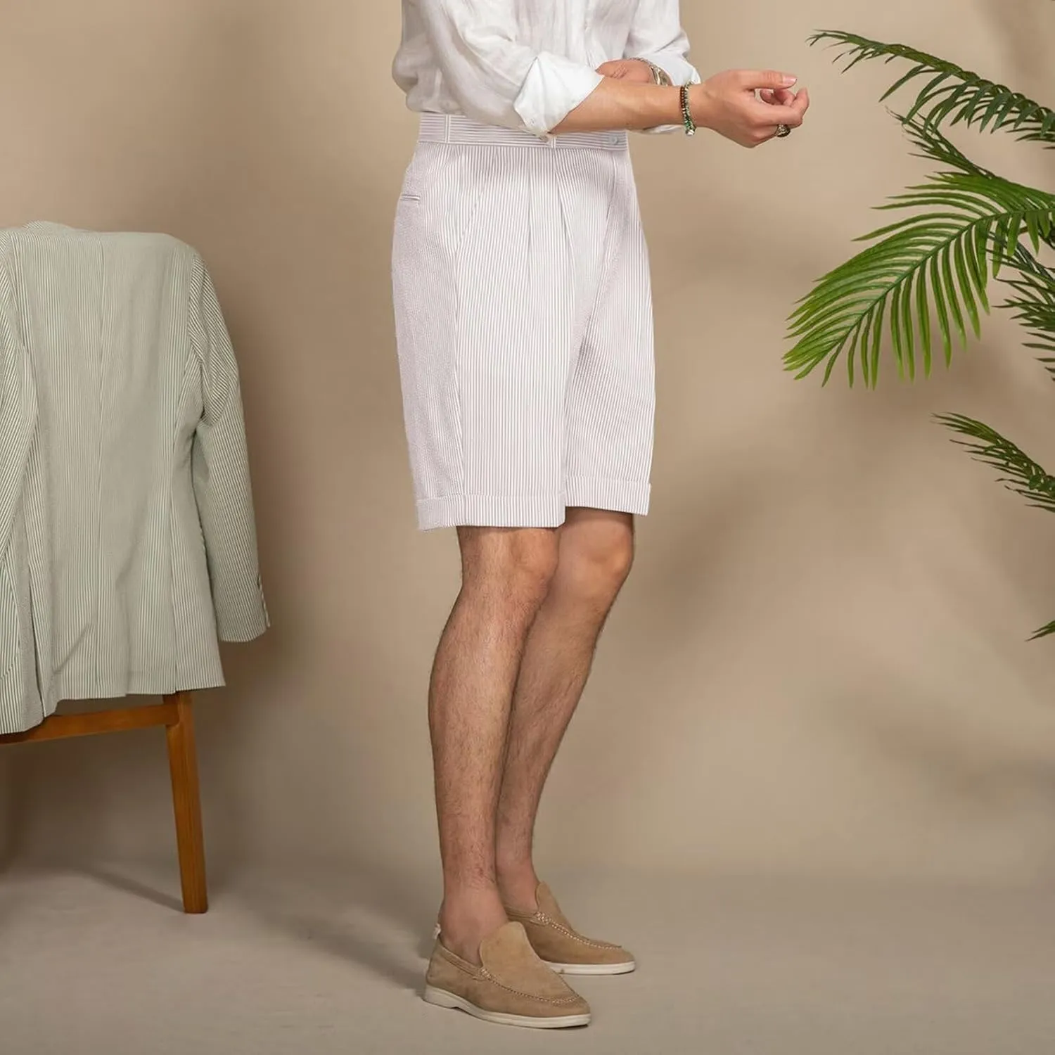 Mens Summer Seersucker Shorts Striped Slim Fit Flat Front Walk Chino Short Pants Sear Sucker Suit Flat Front Shorts