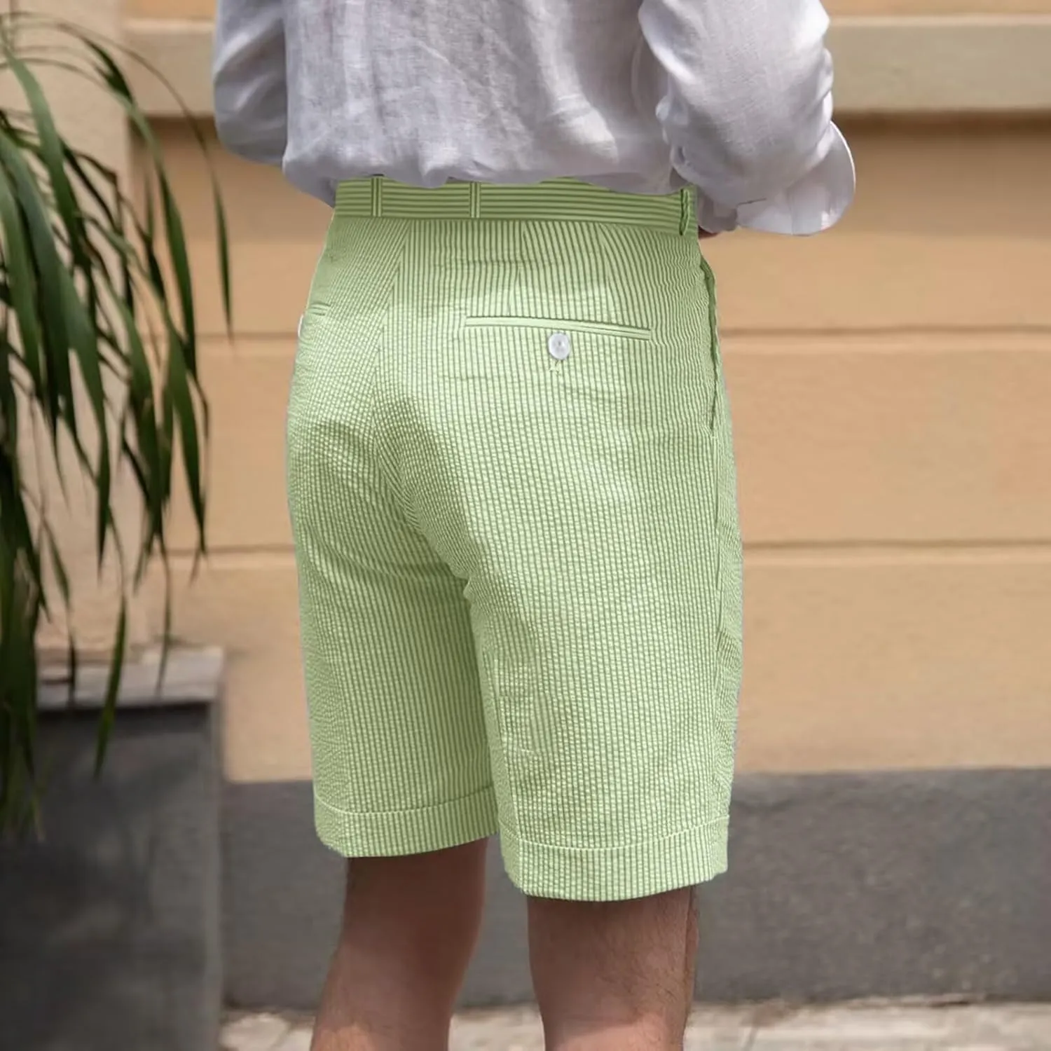 Mens Summer Seersucker Shorts Striped Slim Fit Flat Front Walk Chino Short Pants Sear Sucker Suit Flat Front Shorts
