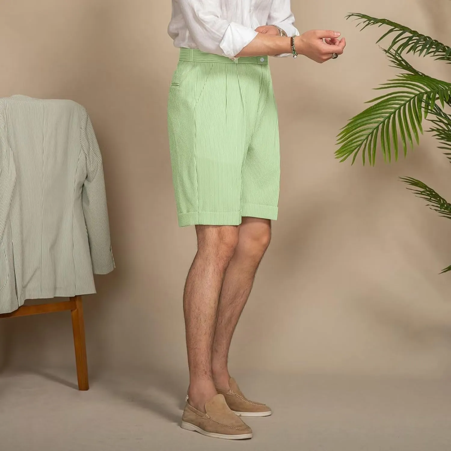 Mens Summer Seersucker Shorts Striped Slim Fit Flat Front Walk Chino Short Pants Sear Sucker Suit Flat Front Shorts