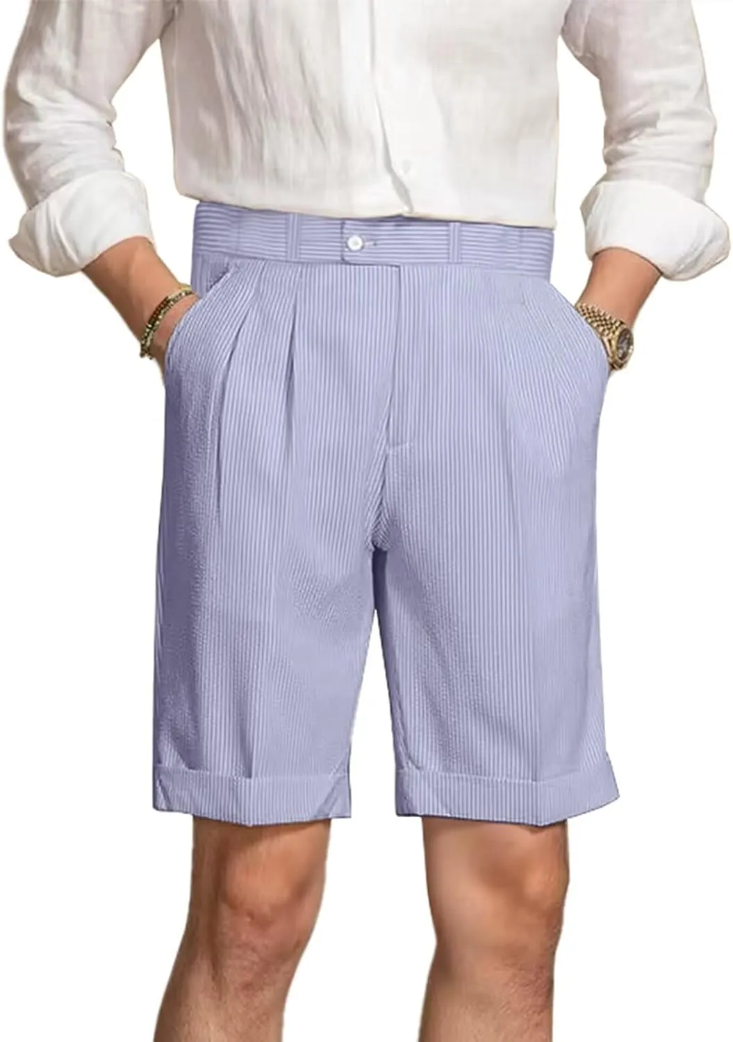 Mens Summer Seersucker Shorts Striped Slim Fit Flat Front Walk Chino Short Pants Sear Sucker Suit Flat Front Shorts