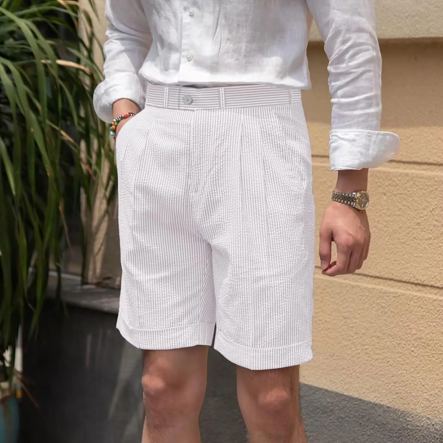 Mens Summer Seersucker Shorts Striped Slim Fit Flat Front Walk Chino Short Pants Sear Sucker Suit Flat Front Shorts