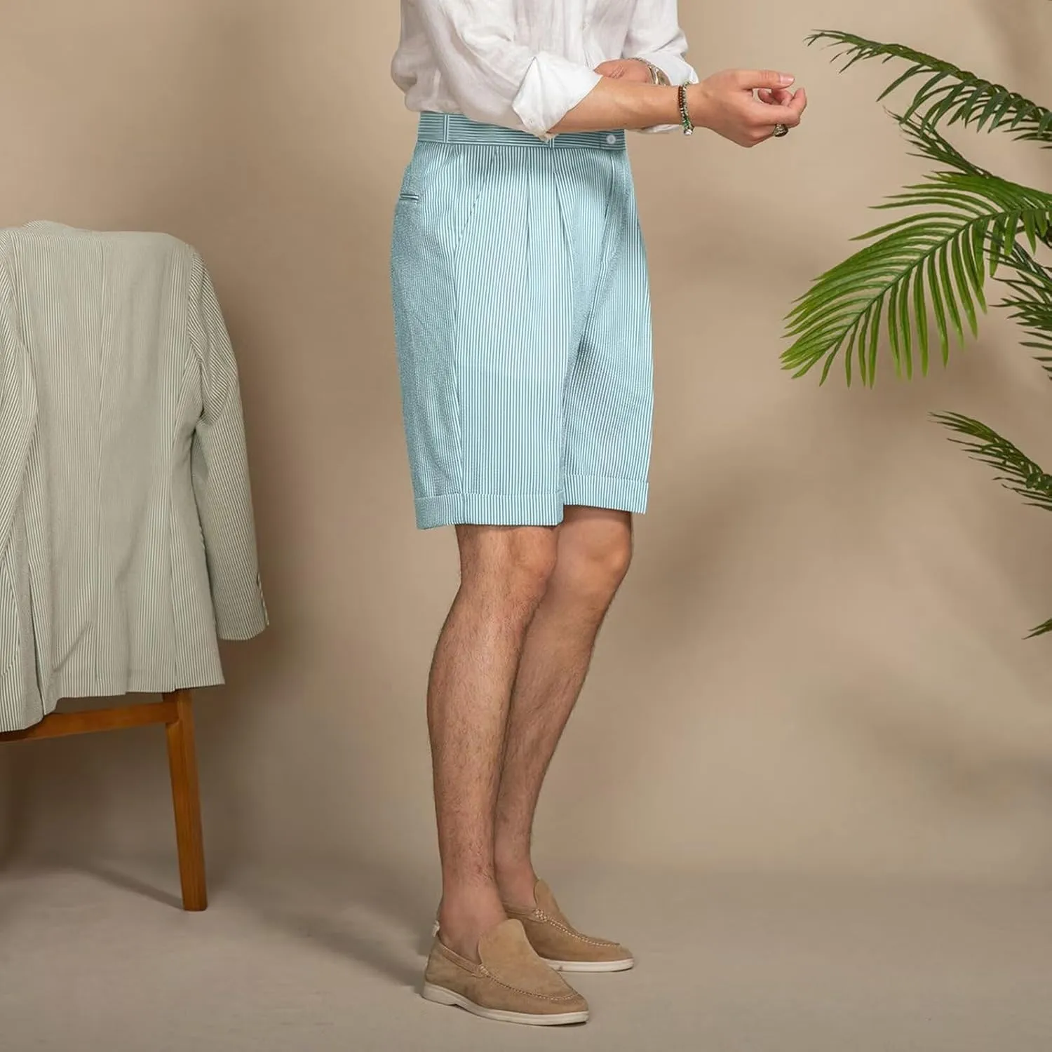 Mens Summer Seersucker Shorts Striped Slim Fit Flat Front Walk Chino Short Pants Sear Sucker Suit Flat Front Shorts