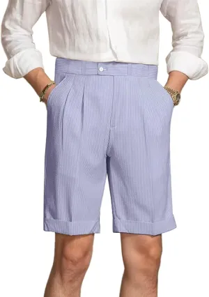 Mens Summer Seersucker Shorts Striped Slim Fit Flat Front Walk Chino Short Pants Sear Sucker Suit Flat Front Shorts