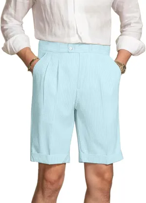Mens Summer Seersucker Shorts Striped Slim Fit Flat Front Walk Chino Short Pants Sear Sucker Suit Flat Front Shorts