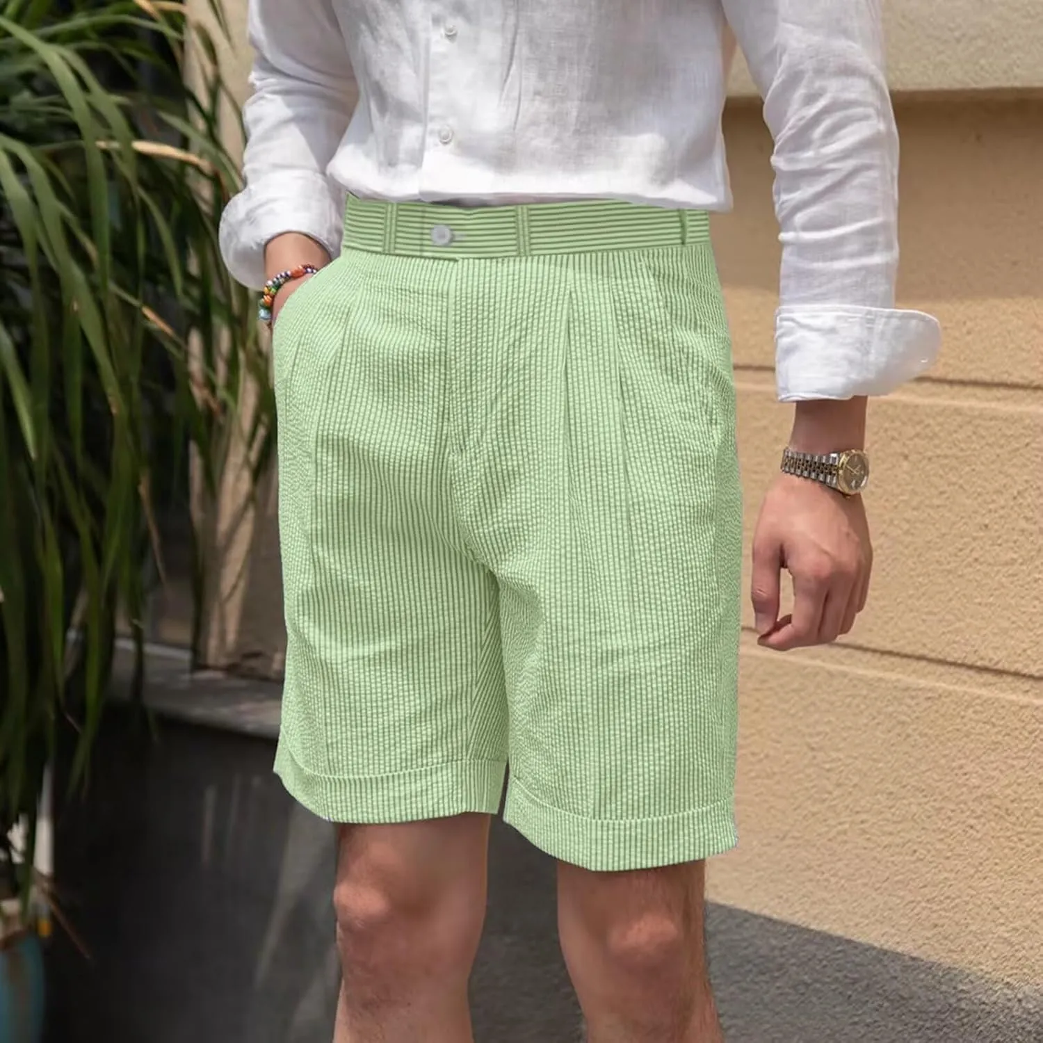 Mens Summer Seersucker Shorts Striped Slim Fit Flat Front Walk Chino Short Pants Sear Sucker Suit Flat Front Shorts