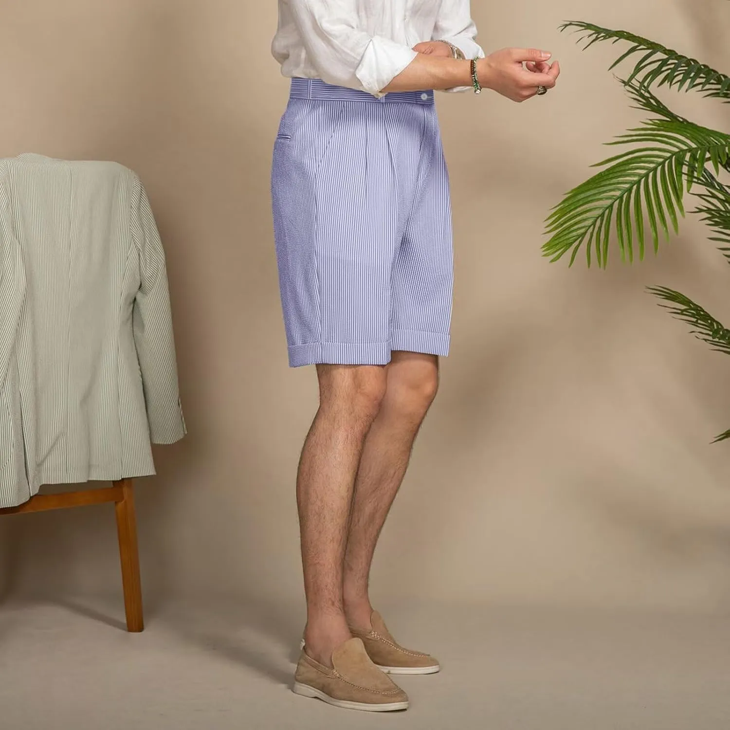 Mens Summer Seersucker Shorts Striped Slim Fit Flat Front Walk Chino Short Pants Sear Sucker Suit Flat Front Shorts