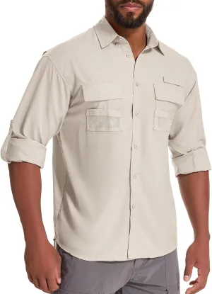 Men's Sun Protection Fishing Shirts Long Sleeve Safari Shirts UPF 50 UV Quick Dry Cooling Travel Work Shirts