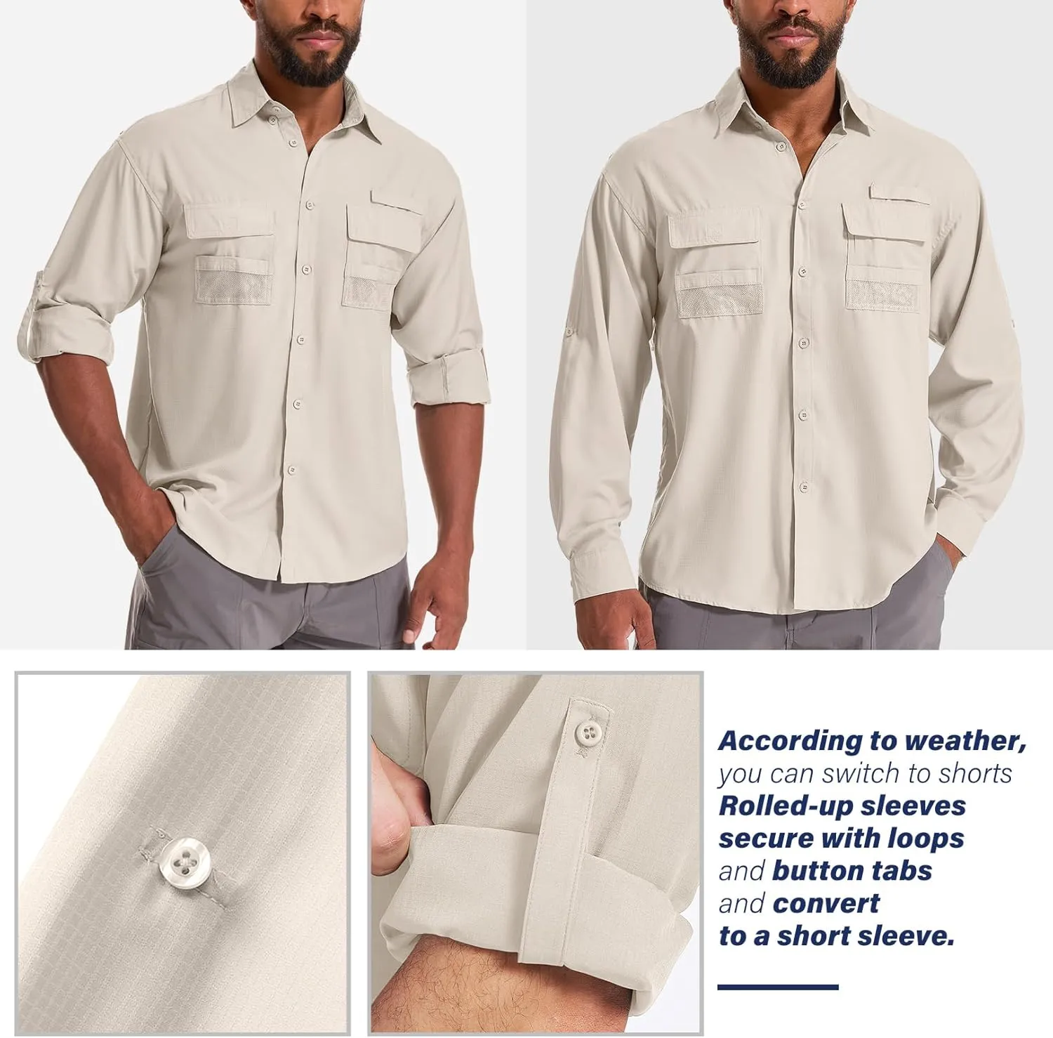 Men's Sun Protection Fishing Shirts Long Sleeve Safari Shirts UPF 50 UV Quick Dry Cooling Travel Work Shirts