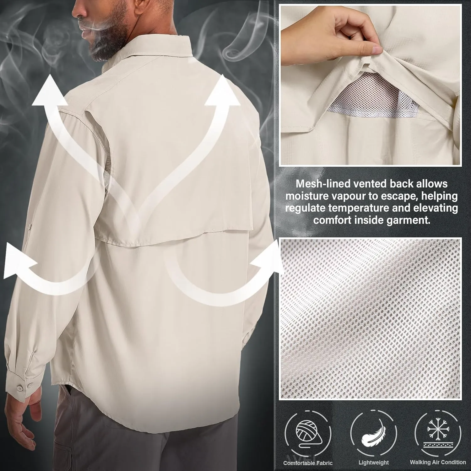Men's Sun Protection Fishing Shirts Long Sleeve Safari Shirts UPF 50 UV Quick Dry Cooling Travel Work Shirts