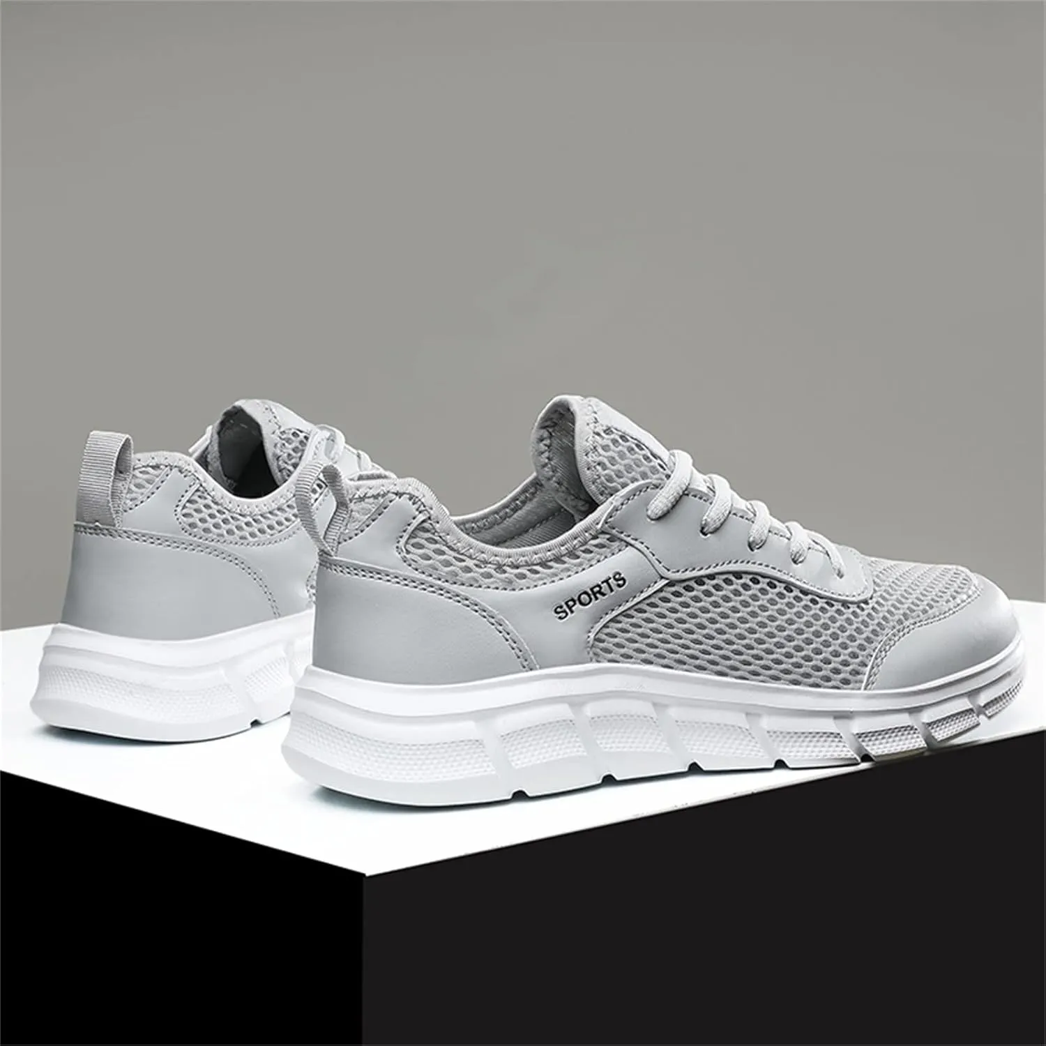 Men's Walking Shoes White Leather Sneakers Men's Casual Sneakers Mesh Breathable Walking Shoes Comfortable Casual Tennis New Running Athletic
