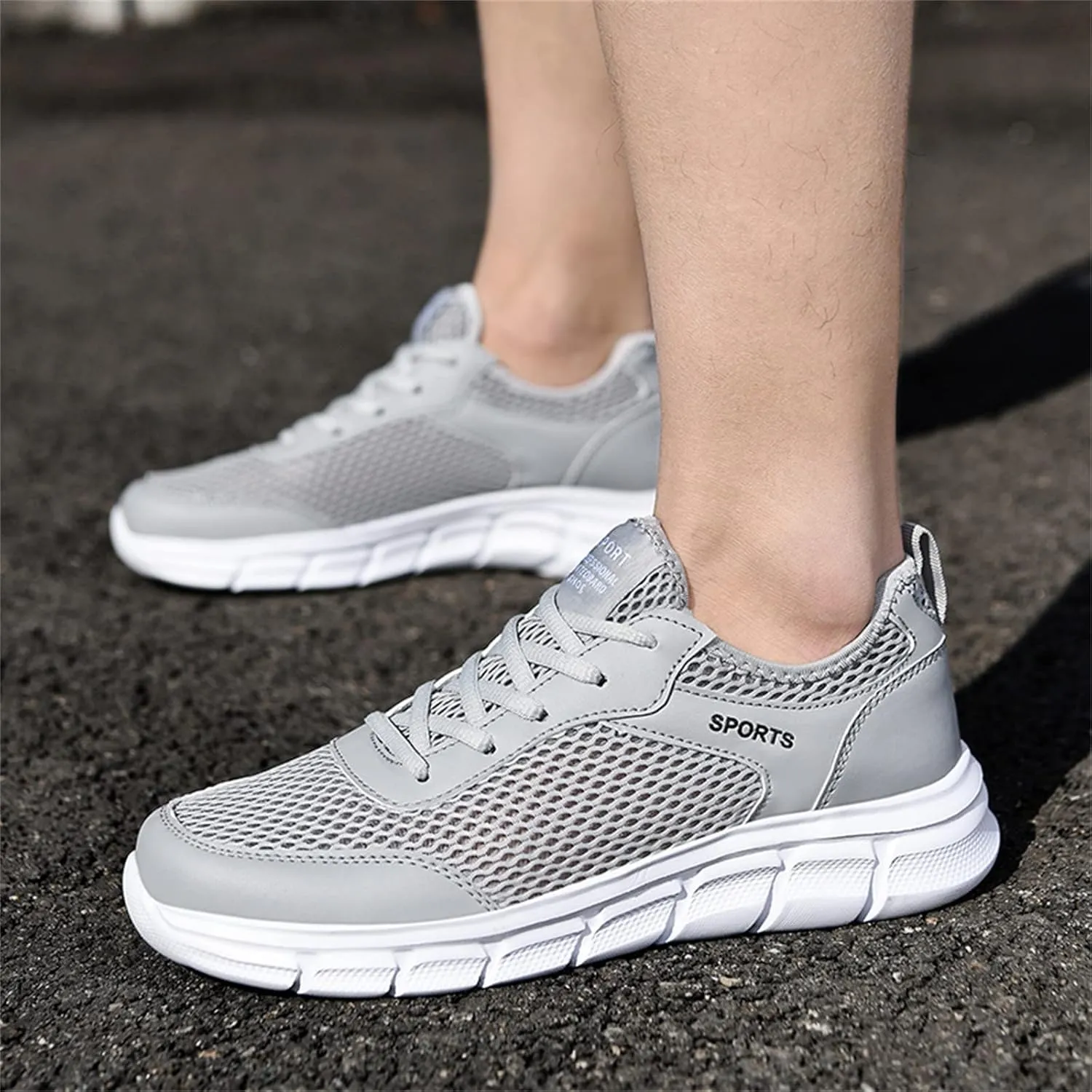 Men's Walking Shoes White Leather Sneakers Men's Casual Sneakers Mesh Breathable Walking Shoes Comfortable Casual Tennis New Running Athletic