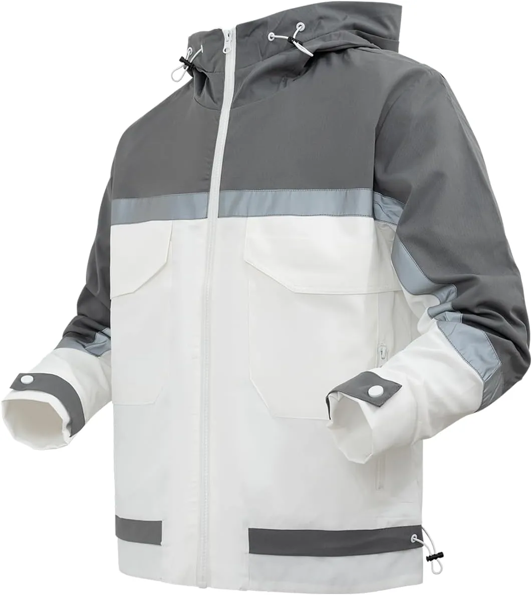 Mens Windbreaker Jacket Hooded Outdoor Waterproof Lightweight Softshell Raincoat for Hiking Camping