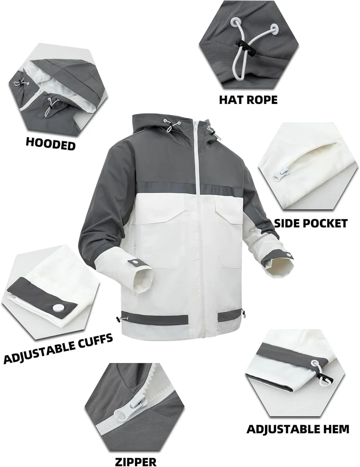 Mens Windbreaker Jacket Hooded Outdoor Waterproof Lightweight Softshell Raincoat for Hiking Camping