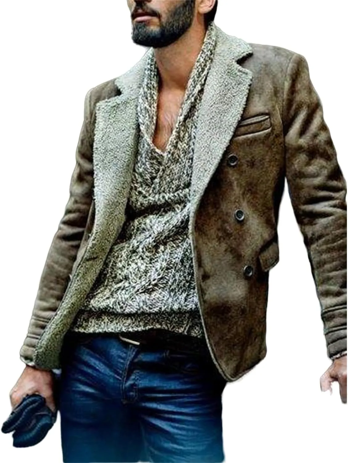 Mens Zip Up Jackets Long Sleeves Lapel Windbreakers with Pocket Loose Coats Fashion Thicken Clothes Winter