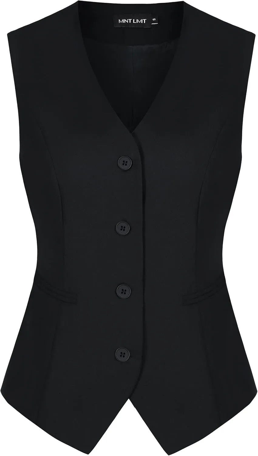 MINTLIMIT Waistcoat Vest for Women Fully Lined Button Down V Neck Formal Dressy Suit Vests with Pockets