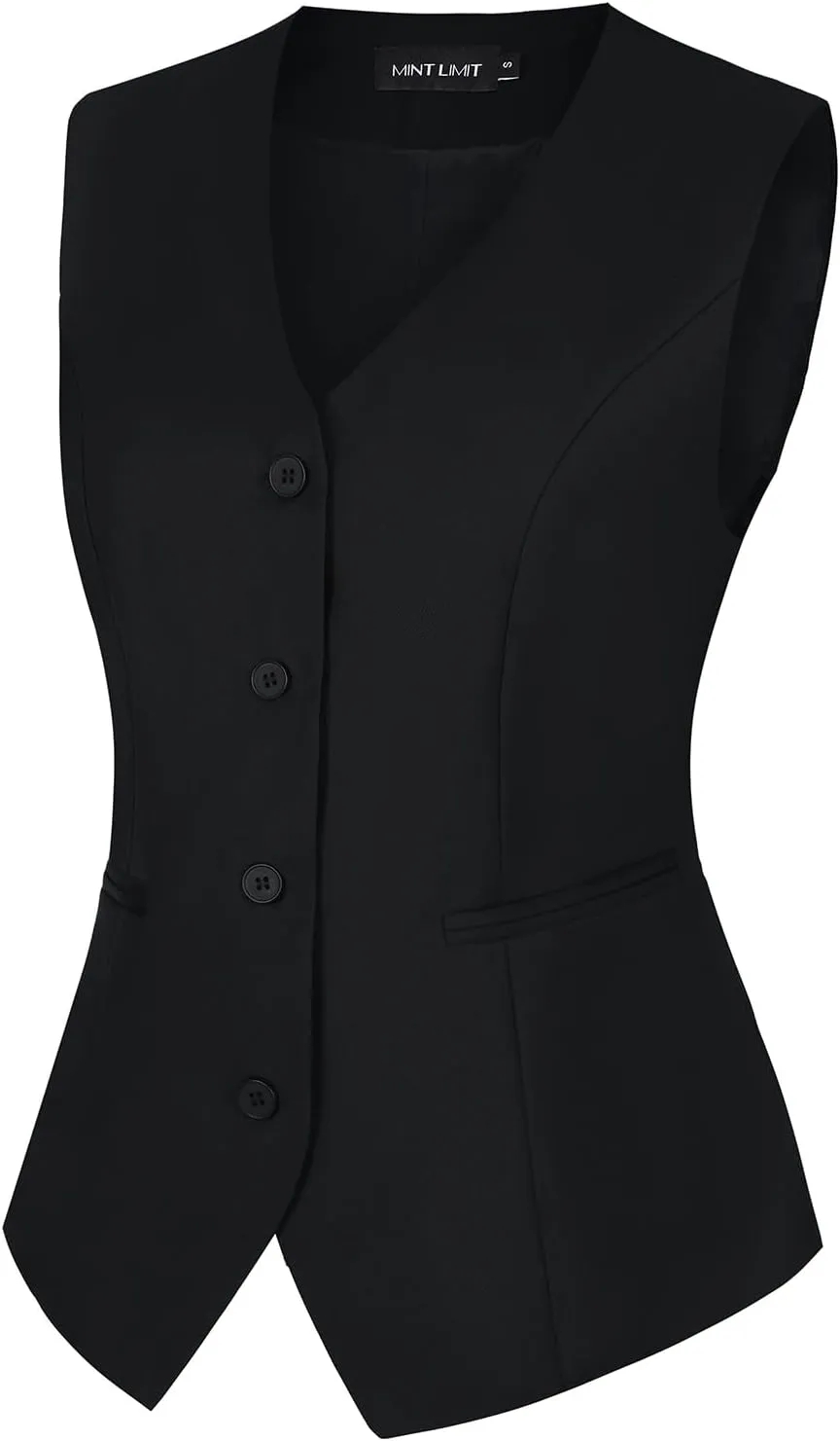 MINTLIMIT Waistcoat Vest for Women Fully Lined Button Down V Neck Formal Dressy Suit Vests with Pockets