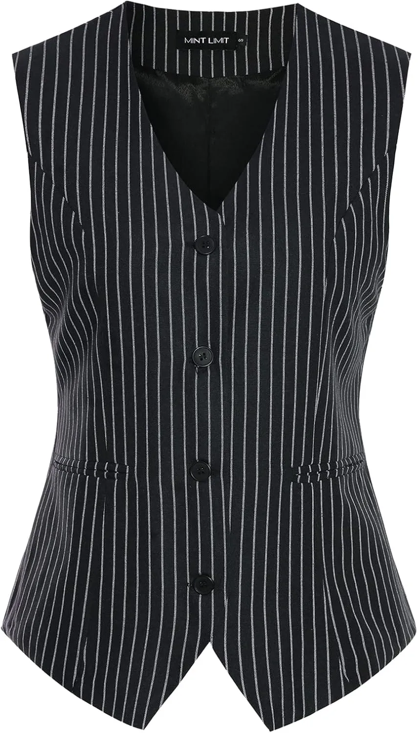 MINTLIMIT Waistcoat Vest for Women Fully Lined Button Down V Neck Formal Dressy Suit Vests with Pockets