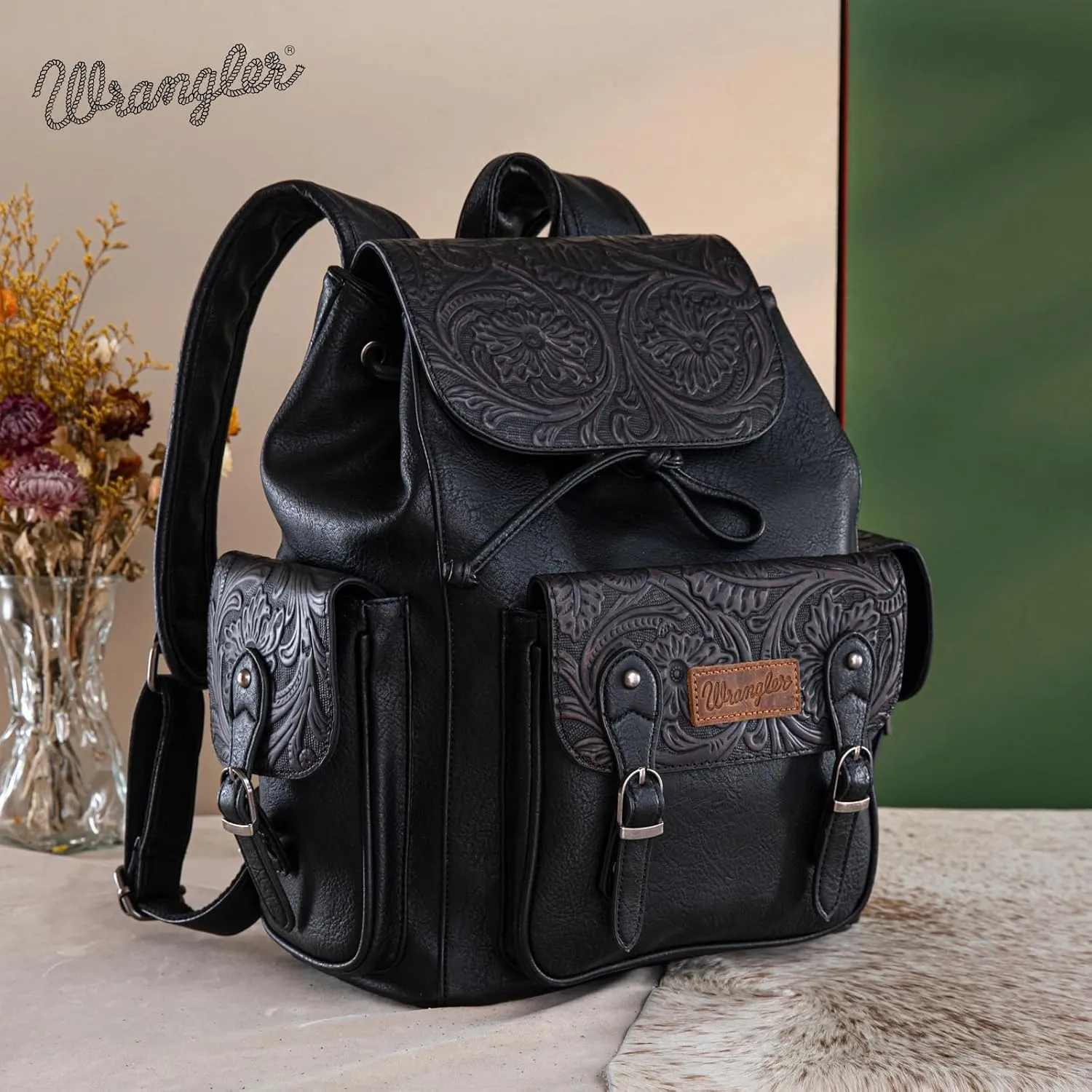 Montana West x Wrangler Backpack Purse for Women Men Western Backpack Floral Tooled Travel Bags
