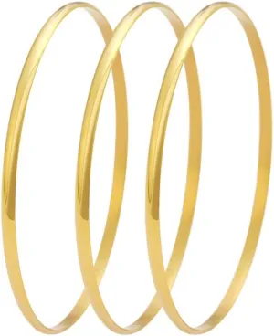My Daily Styles Stainless Steel Silver-Tone Three Stackable Womens Bangle Bracelets