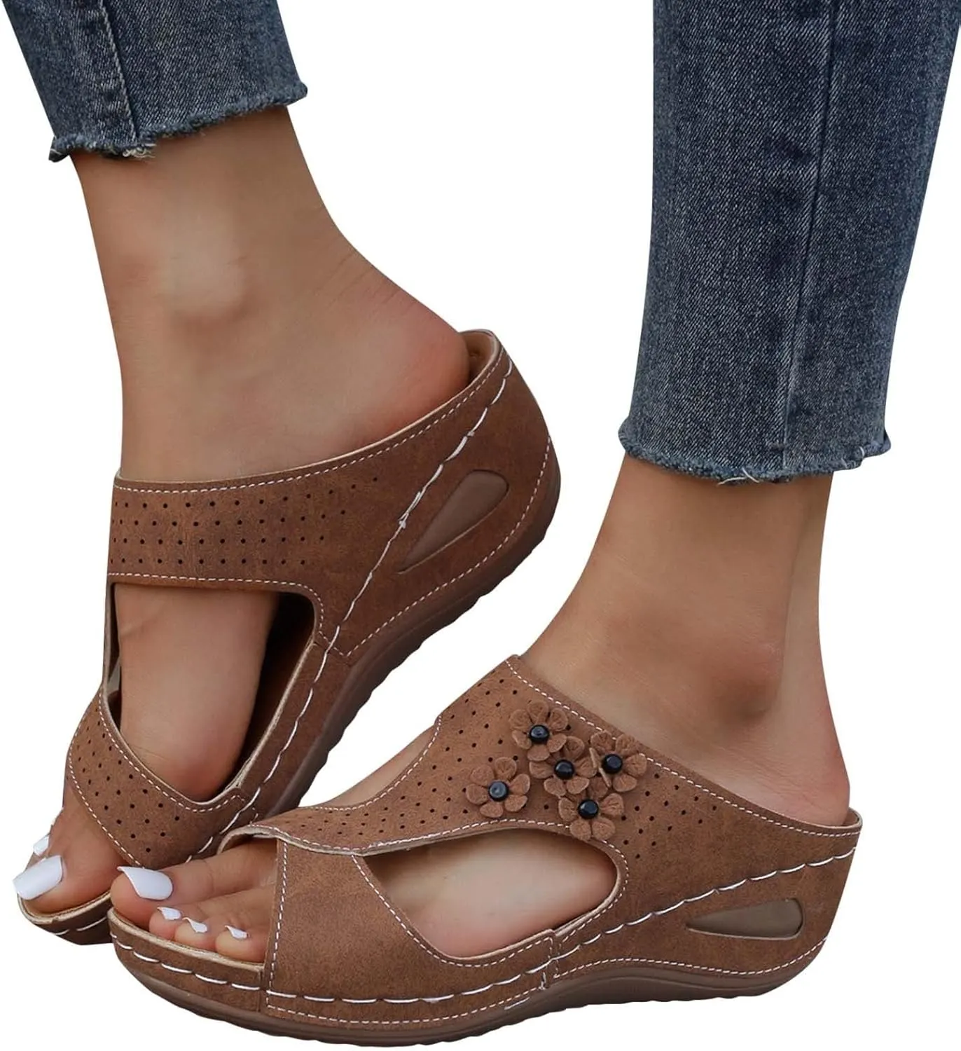 Orthopedic Sandals for Women Arch Support Sandals Women's Summer Hollow Out Flower Breathable Shoes, Platform Walking Sandal Fashion Cross Strap Open Toe Slippers