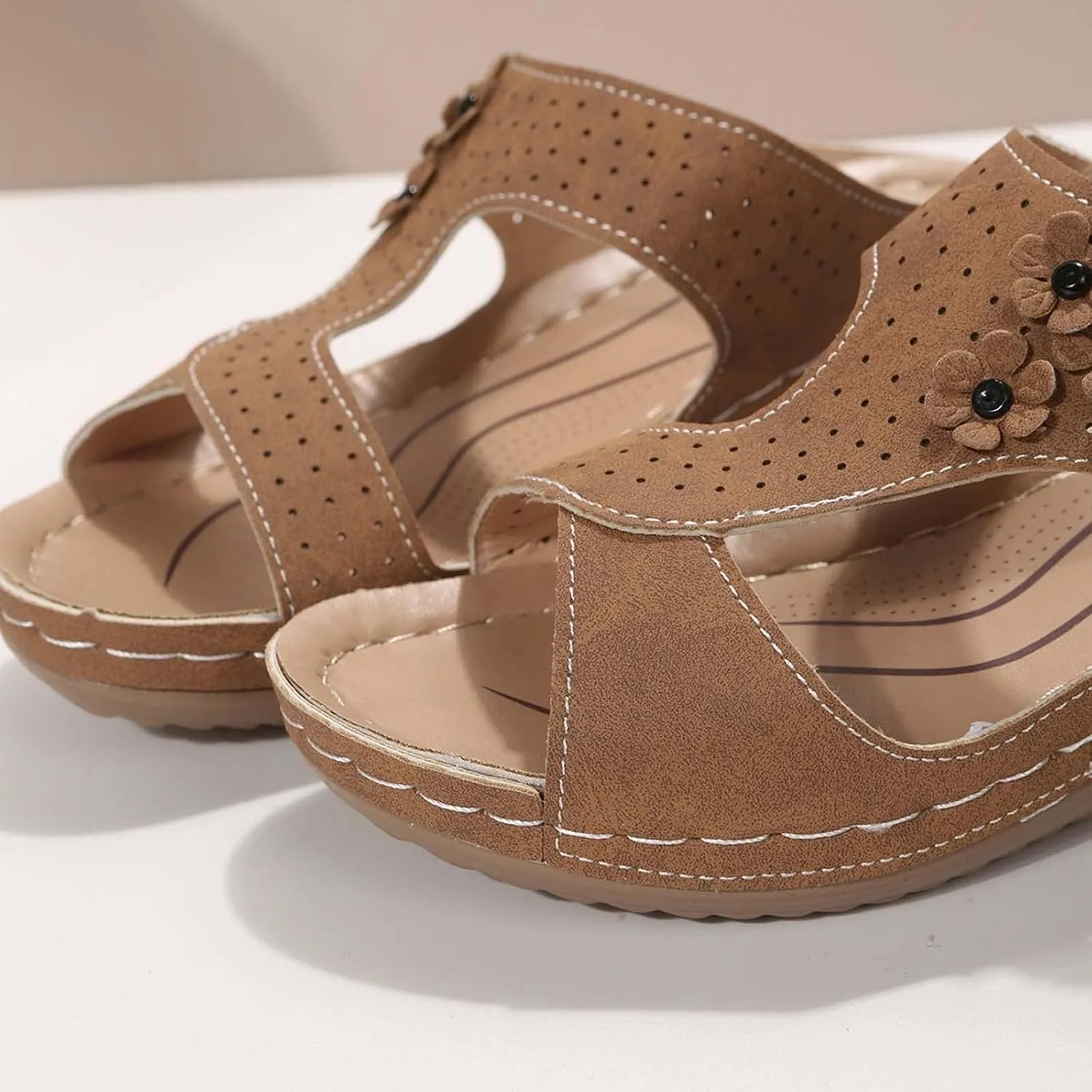 Orthopedic Sandals for Women Arch Support Sandals Women's Summer Hollow Out Flower Breathable Shoes, Platform Walking Sandal Fashion Cross Strap Open Toe Slippers