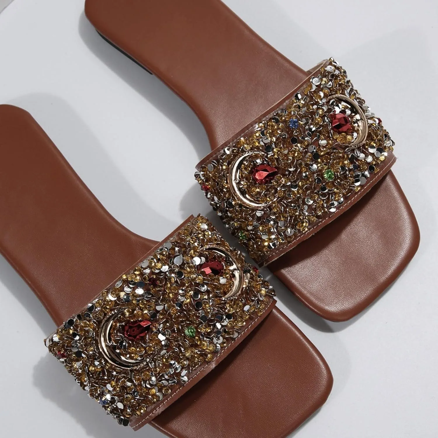 Orthopedic Sandals for Women Bright Diamond Decoration Open Toe Flat Sandals Women Comfortable Beach Sandals for Women