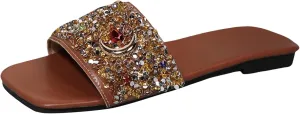 Orthopedic Sandals for Women Bright Diamond Decoration Open Toe Flat Sandals Women Comfortable Beach Sandals for Women