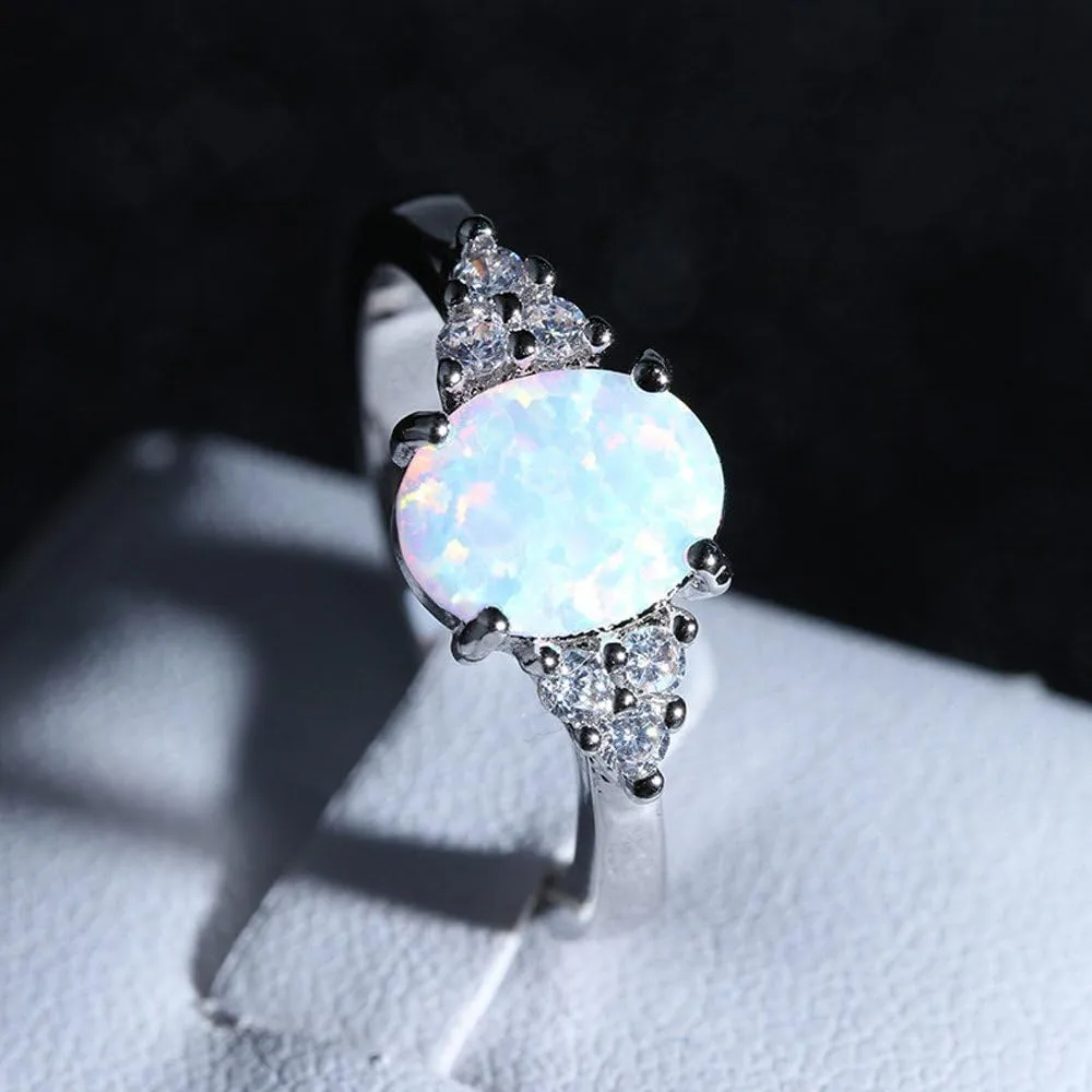 Oval Engagement Ring, Diamond Ring, Natural Opal Diamond Stacking Ring - Genuine Oval Cut Opal - Fashion Jewelry Stone Rings wedding essentials