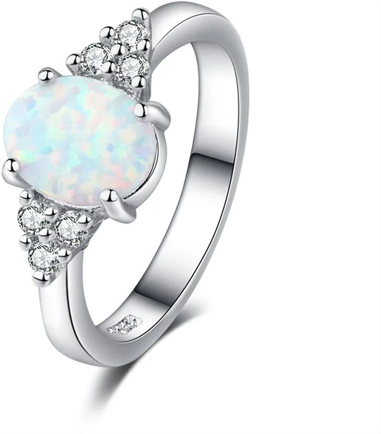 Oval Engagement Ring, Diamond Ring, Natural Opal Diamond Stacking Ring - Genuine Oval Cut Opal - Fashion Jewelry Stone Rings wedding essentials