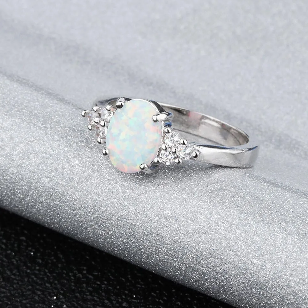 Oval Engagement Ring, Diamond Ring, Natural Opal Diamond Stacking Ring - Genuine Oval Cut Opal - Fashion Jewelry Stone Rings wedding essentials